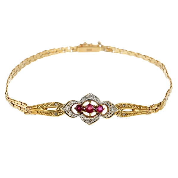 Armband, 8K, Gelb-/Weißgold, Rubine, Diamanten