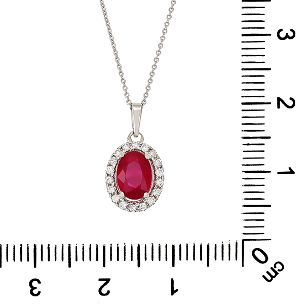Collier, 18K, Weißgold, Rubin, Brillanten