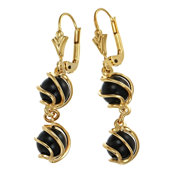 Ohrhänger, 8K, Gelbgold, Onyx