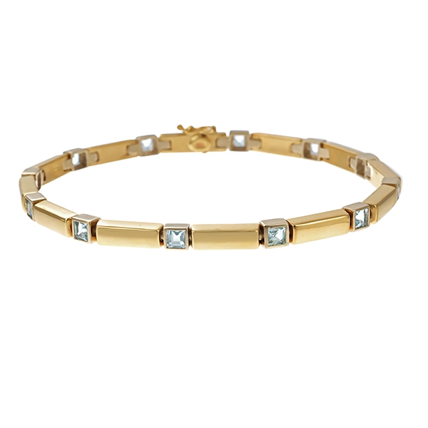Armband, 14K, Gelbgold, Topas blau