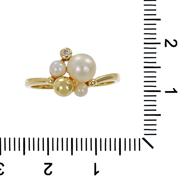 Ring, 14K, Gelbgold, Perle, Brillant
