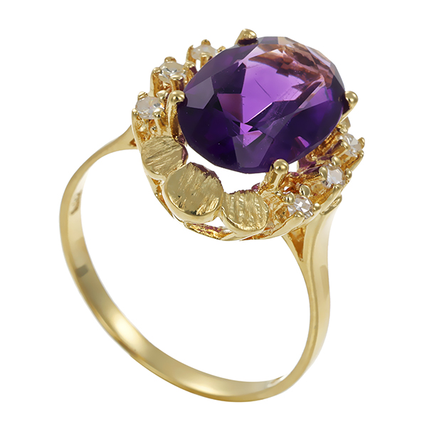 Ring, 14K, Gelbgold, Amethyst, Diamanten