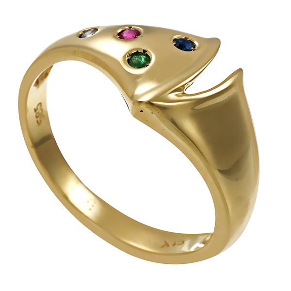 Ring, 14K, Gelbgold, Rubin, Saphir, Smaragd, Zirkonia