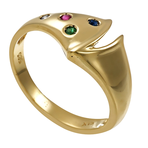 Ring, 14K, Gelbgold, Rubin, Saphir, Smaragd, Zirkonia