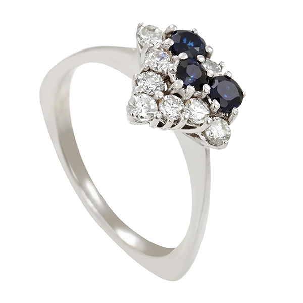 Diamantring, 18K, Weißgold, Brillant, Saphir