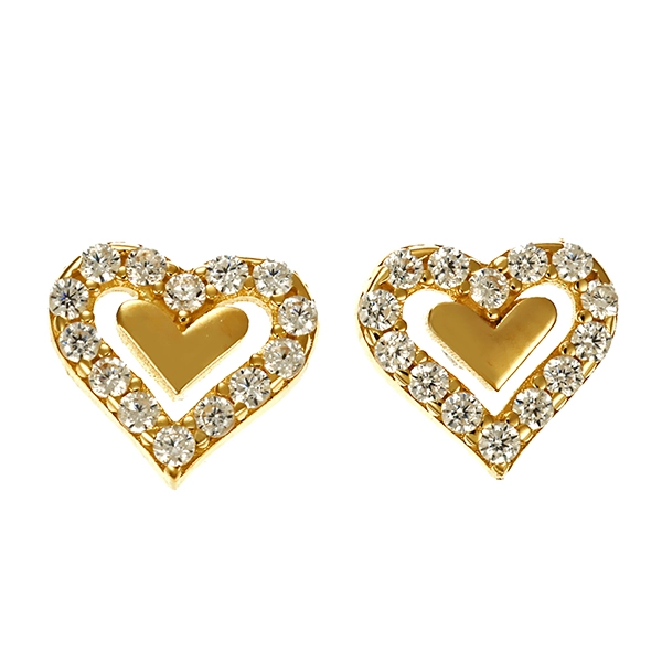 Ohrstecker, 14K, Gelbgold, Herzen, Zirkonia