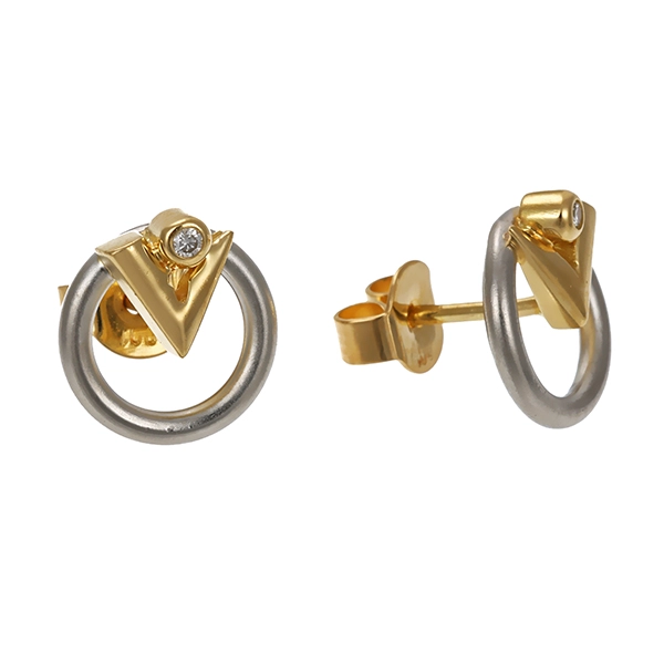 Ohrstecker, 950,PT/18K, Gelbgold, 2 Brillanten