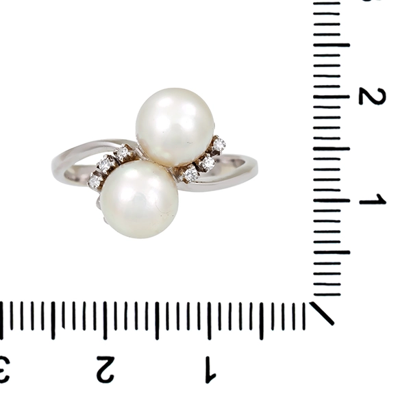 Ring, 18K, Weißgold, Perlen, Diamanten