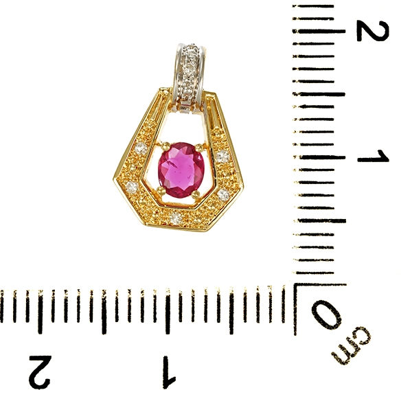 Anhänger, 14K, Gelb-/Weißgold, Rubin, Diamanten