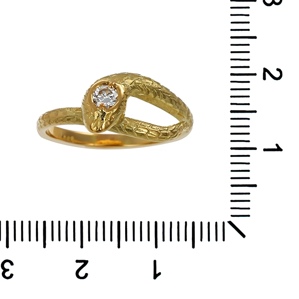 Brillantring, 14K, Gelbgold, 0,17ct, Schlange