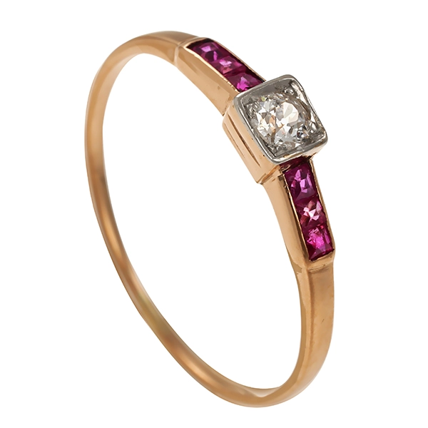 Diamantring, 14K, Gelbgold, Diamant, Rubin