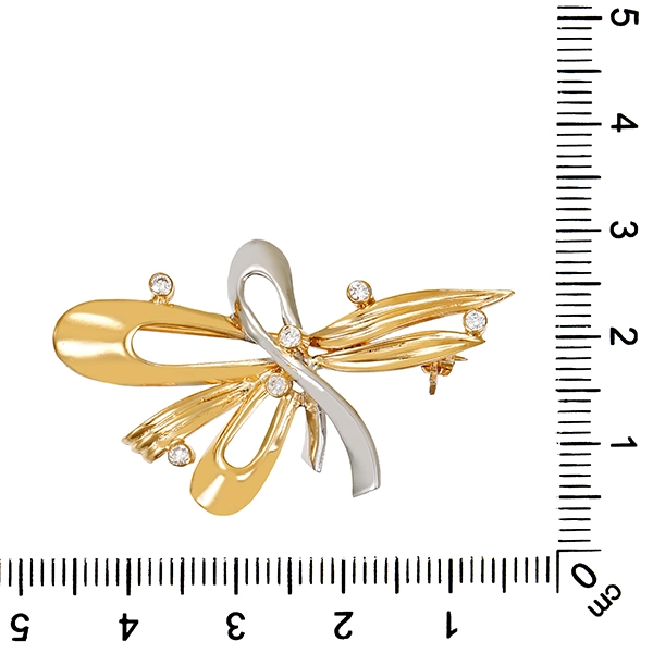 Brosche, 14K, Gelb-/Weißgold, Zirkonia