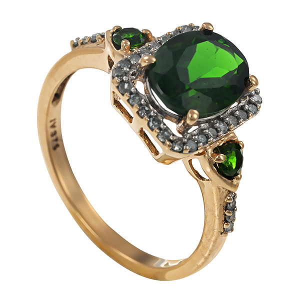 Ring, 9K,  Gelb-/Weißgold, Chromdiopsid, Diamanten