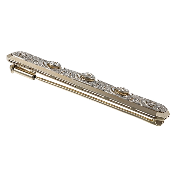 Brosche, 14K, Weißgold, Diamanten, Antik