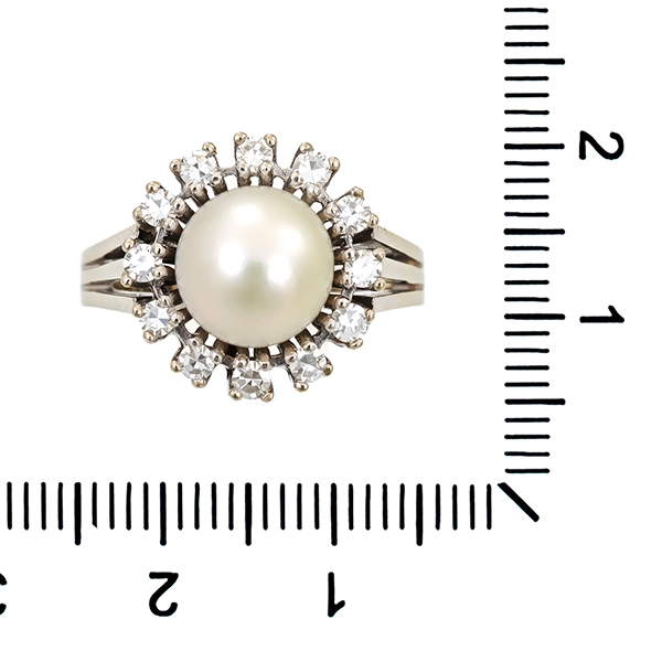Ring, 14K, Weißgold, Perle, Brillanten