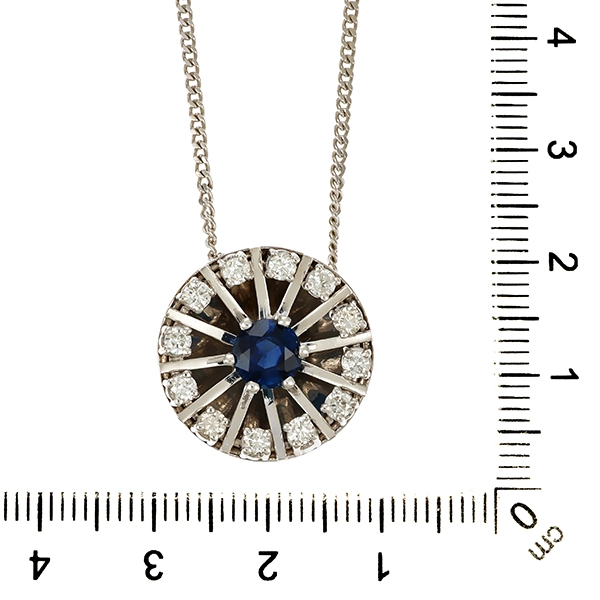 Collier, 14K, Weißgold, Saphir, Brillanten