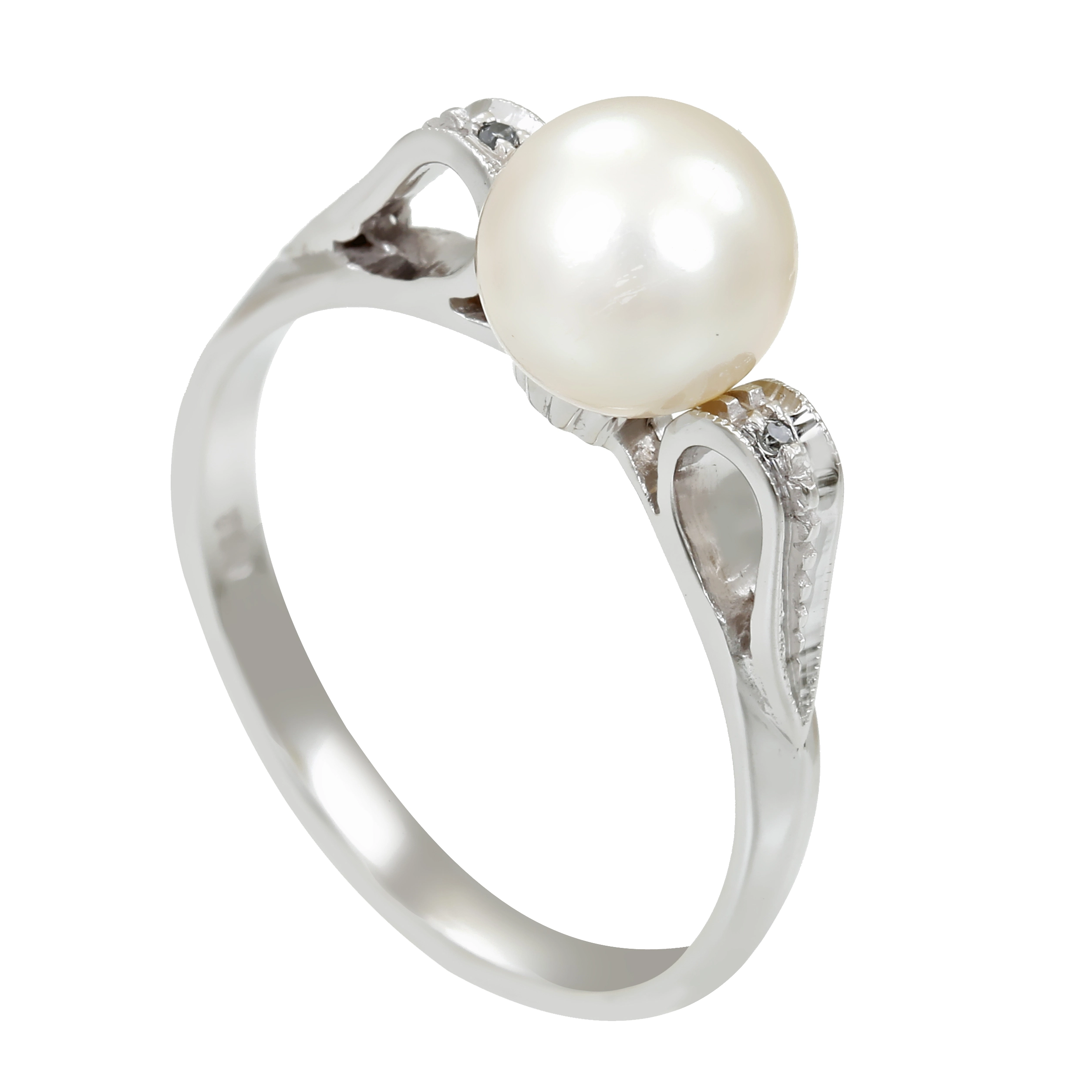 Ring, 18K, Weißgold, Perle, Diamanten