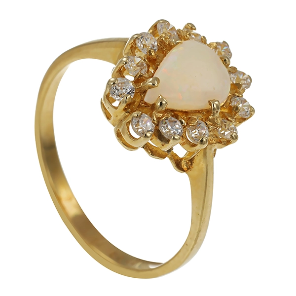 Ring, 14K, Gelbgold, Zirkonia, Opal