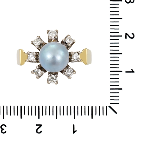 Ring, 14K, Gelb-/Weißgold, Perle, Brillanten