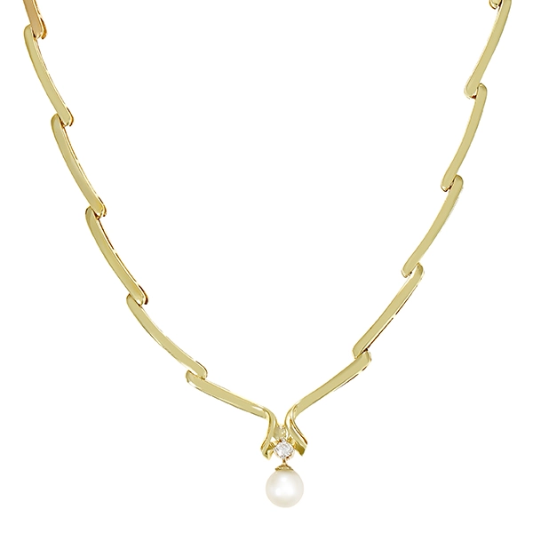 Collier, 14K, Gelbgold, Brillant, Perle