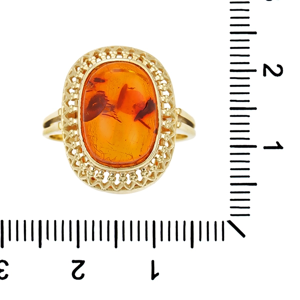 Ring, 14K, Gelbgold, Bernstein