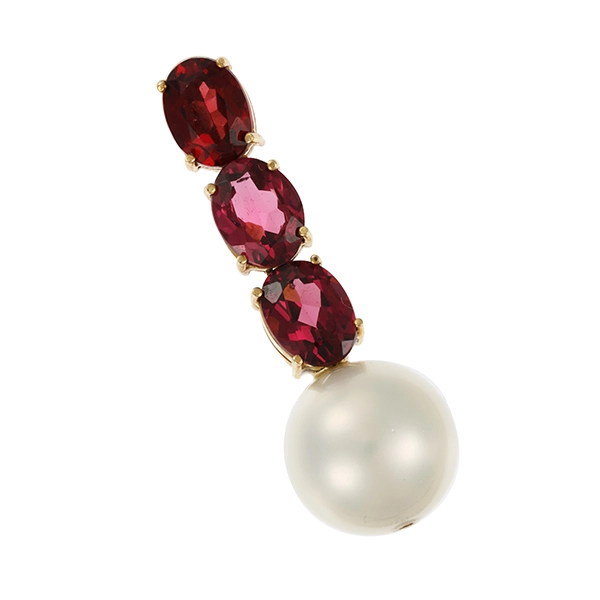 Anhänger, 14K, Gelbgold, Perle, Rhodolithe