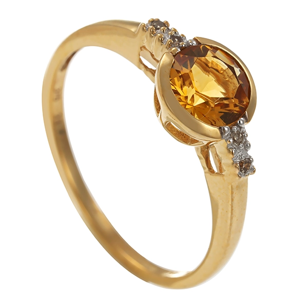Ring, 9K, Gelb-/Weißgold, Citrin, Diamanten