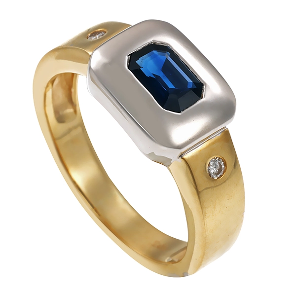 Ring, 14K, Gelb-/Weißgold, Saphir, Brillanten