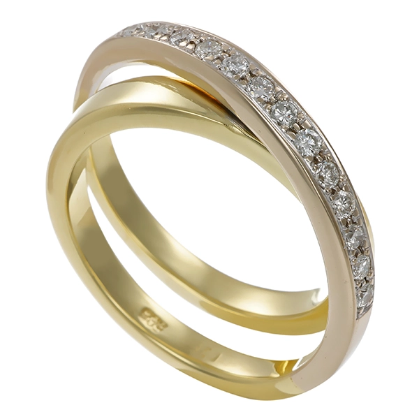Ring, 14K, Gelb-/Weißgold, Brillanten