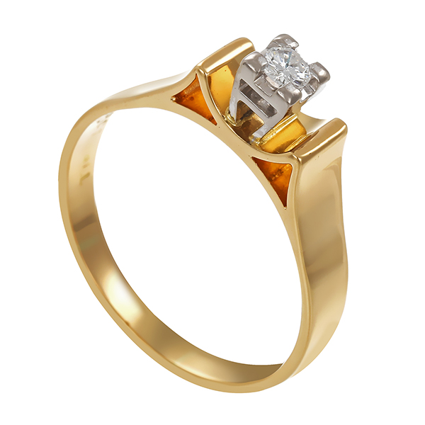 Diamantring, 18K, Gelb-/Weißgold, Brillant 0,15 ct