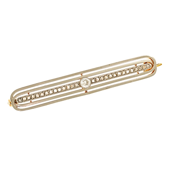 Brosche, 18K, Gelb-/Weißgold, Diamantrosen, Diamant