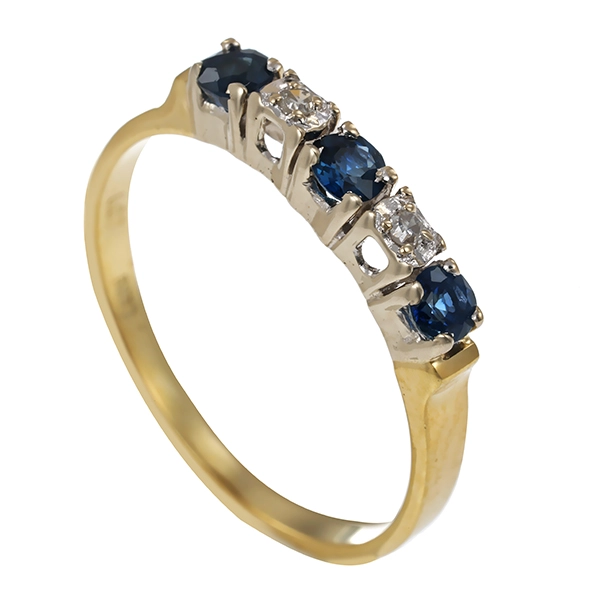 Ring, 14K, Gelb-/Weißgold, Saphire, Diamanten