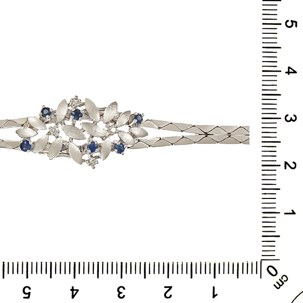 Armband, 14K, Weißgold, Saphire, Diamanten