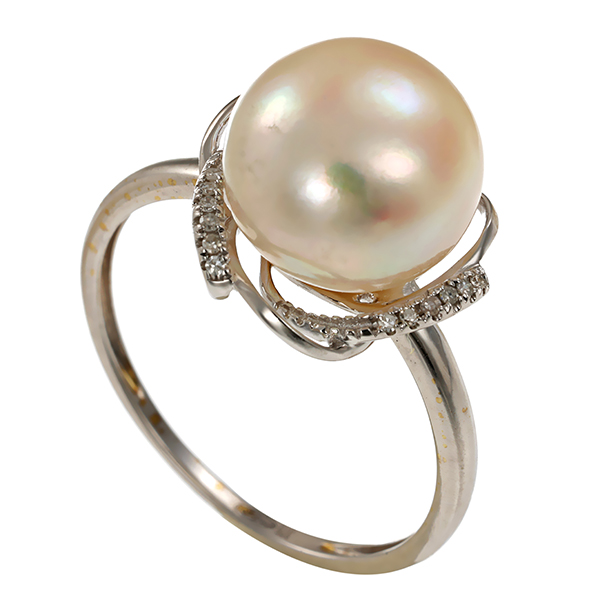 Ring, 9K, Weißgold, Perle, Zirkonia