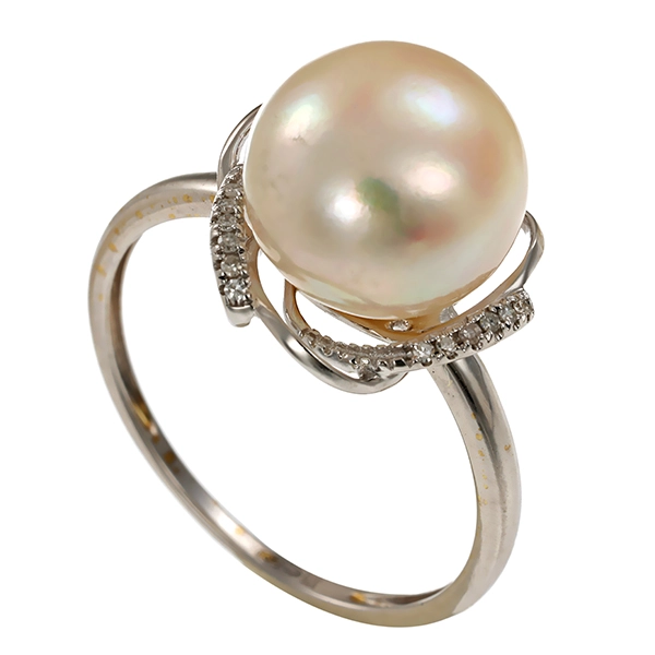 Ring, 9K, Weißgold, Perle, Zirkonia