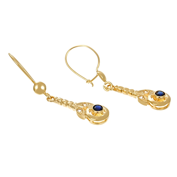 Ohrhänger, 14K, Gelbgold, Saphir, Zirkonia