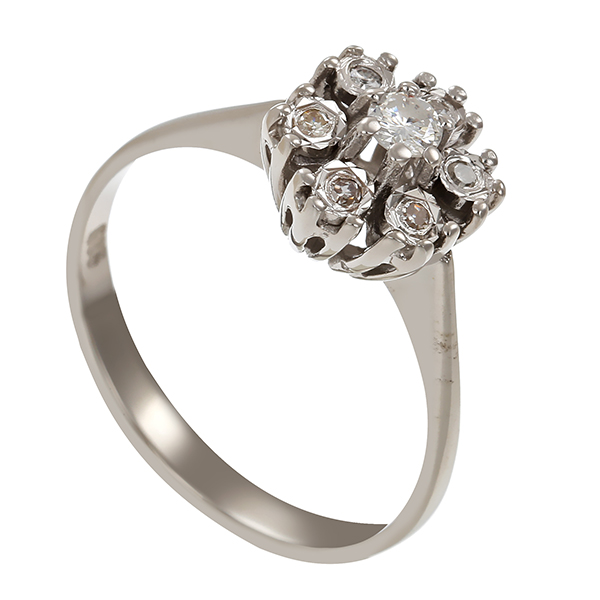 Diamantring, 14K, Weißgold, 1 Brillant, 6 Diamanten 