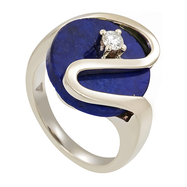 Ring, 14K, Weißgold, Lapis, Brillant