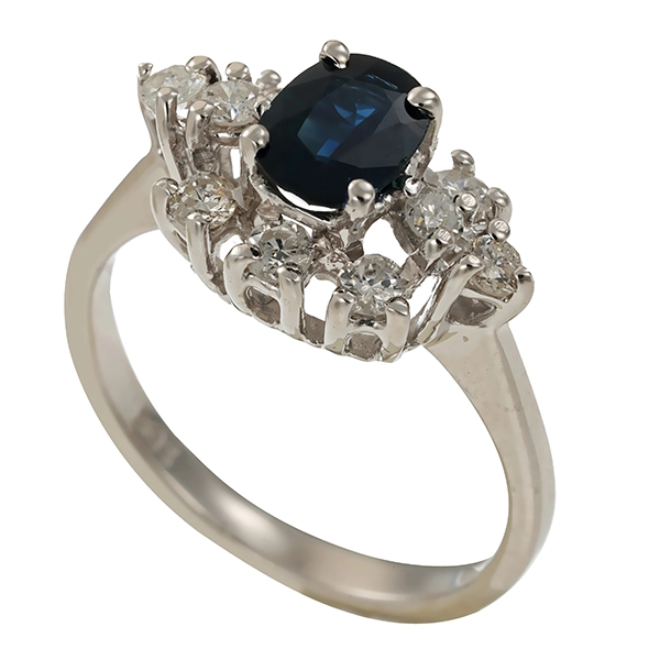 Ring, 14K, Weißgold, Brillanten, Saphir