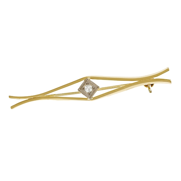 Brosche, 14K, Gelb-/Weißgold, Diamant
