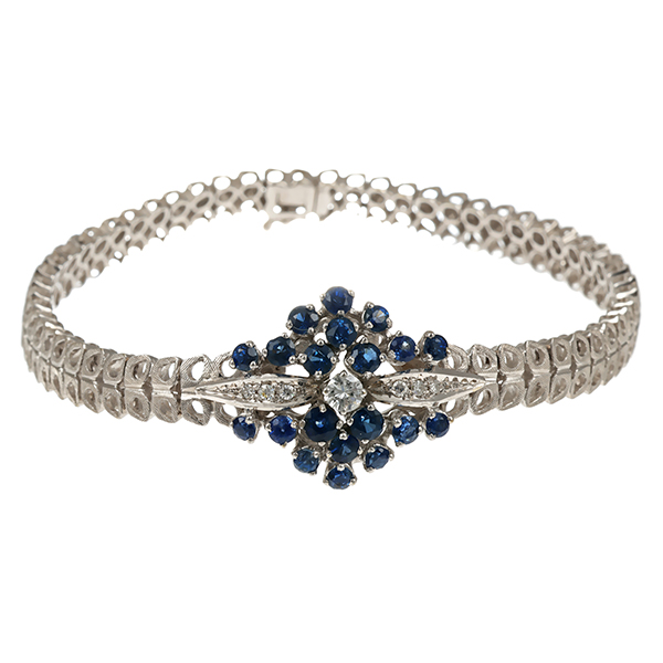 Armband, 18K, Weißgold, Saphire, Brillant, Diamanten