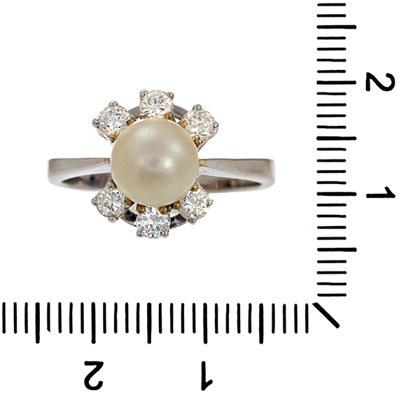 Ring, 14K, Weißgold, Perle, Brillant