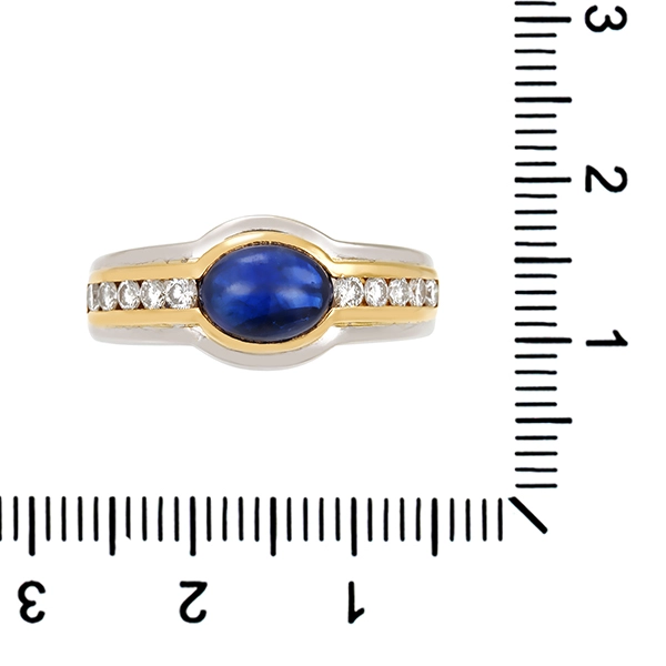 Ring, 18K, Gelb-/Weißgold, Saphir, Brillant