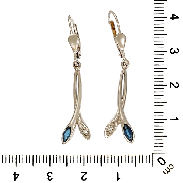 Ohrhänger, 14K, Weißgold, Saphir, Diamant