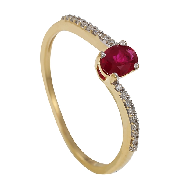 Ring, 14K, Gelb-/Weißgold, Rubin, Diamanten