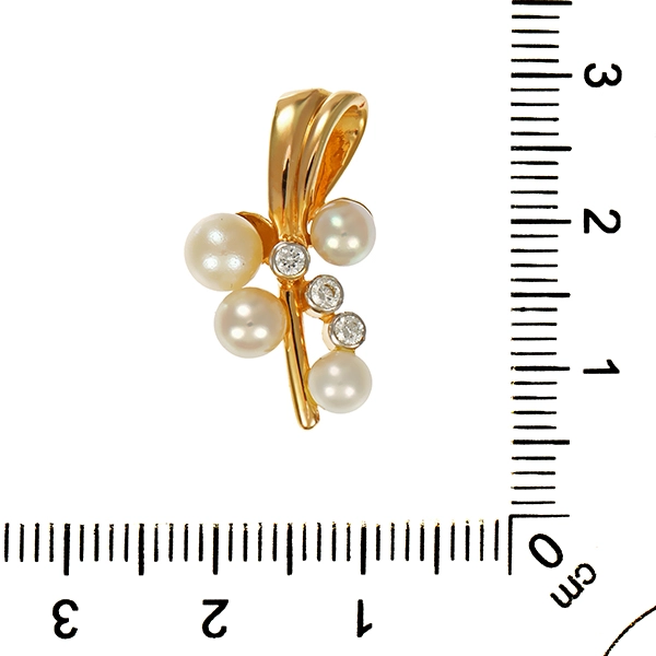 Anhänger, 14K, Gelb-/Weißgold, Perlen, Zirkonia