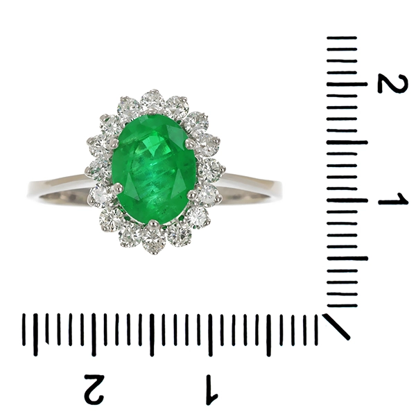 Ring, 18K, Weißgold, Smaragd, Brillanten
