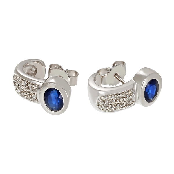 Steckcreolen, 14K, Weißgold, Brillanten, Saphire