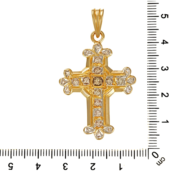 Anhänger, 14K, Gelb-/Weißgold, Diamanten 1,68 ct, Kreuz