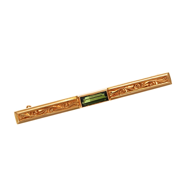 Brosche, 14K, Rotgold, Turmalin, Antik